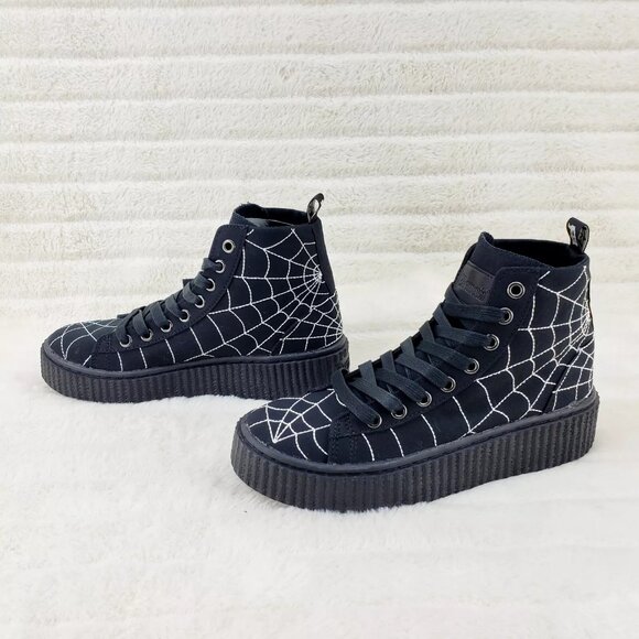 Sneeker Stitched Spider Web Hi-Top Creeper Sneaker Goth Punk Men's DEMONIA - Picture 6 of 10